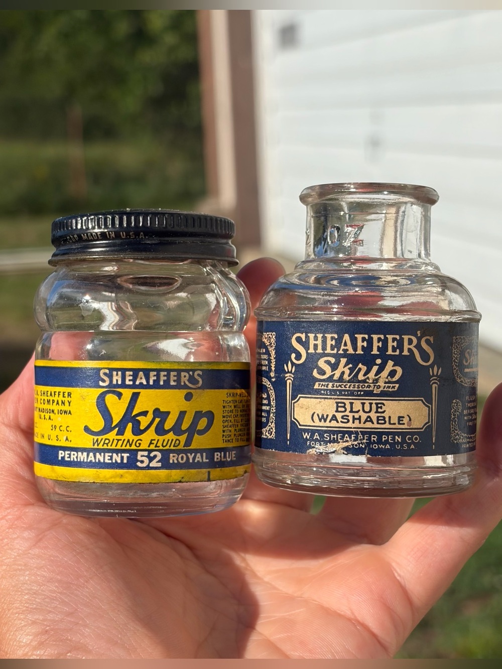 Vintage Sheaffer’s Skrip Lot of 2 Glass Ink Bottles Empty Inkwells Orig. Labels